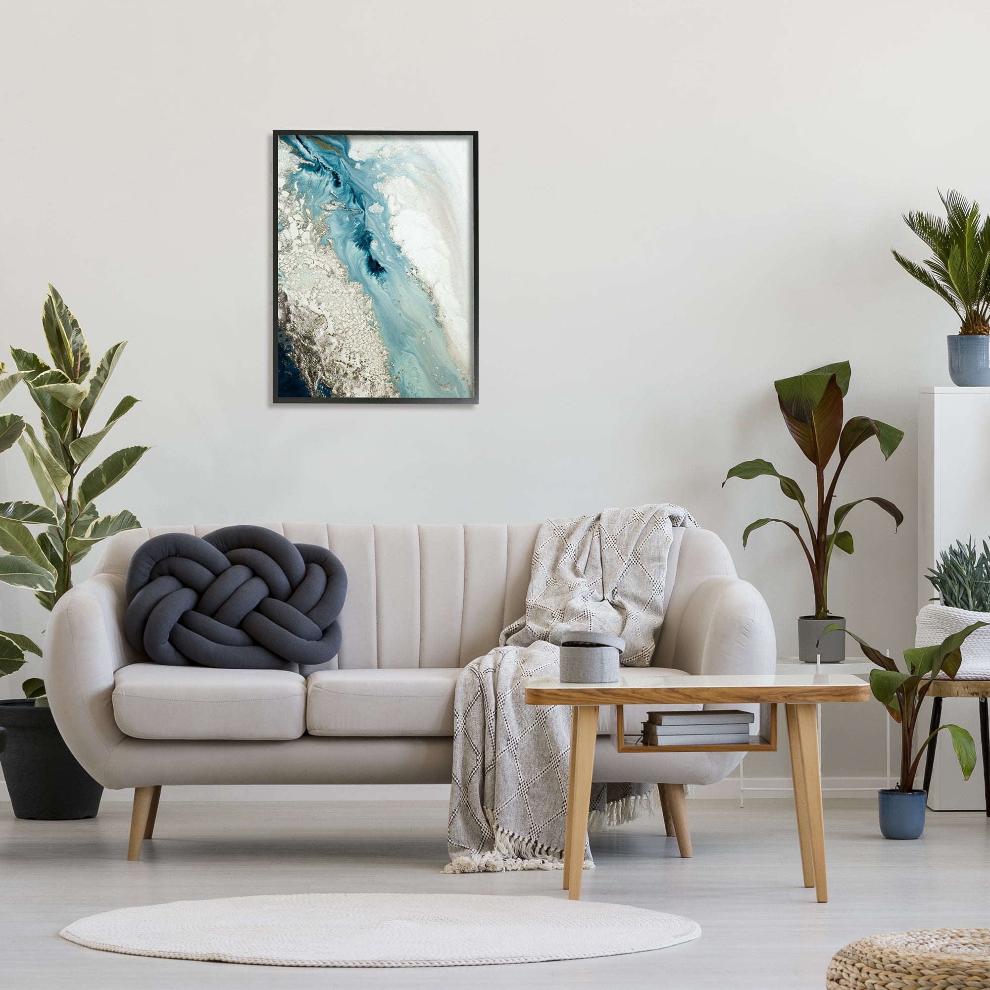 Stupell Industries Glam Blue Geode Abstract Painting Black Framed Art Print Wall Art, 24 x 30