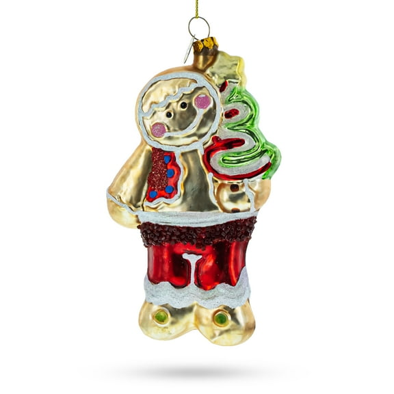 Gingerbread with Christmas Tree Glass Ornament