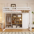 thumbnail image 2 of Full Size Wood Loft Bed with Wardrobe, shelves and Cabinet, White+Yellow, 2 of 9