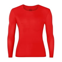 Mens Lightweight Baselayers Shirts Long Sleeve Thermal Underwear Tops Crewneck Slim-Fit Stretch Winter Long Johns Red, L