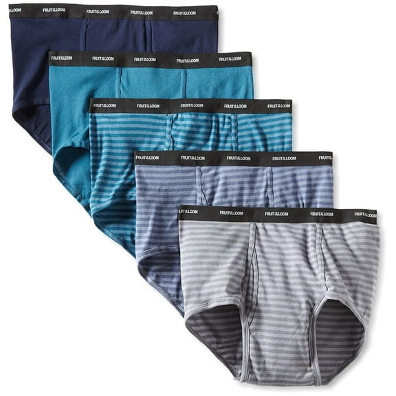 Fruit of the Loom Men's Big Stripe Solid Briefs Pack of Five Assorted, Large