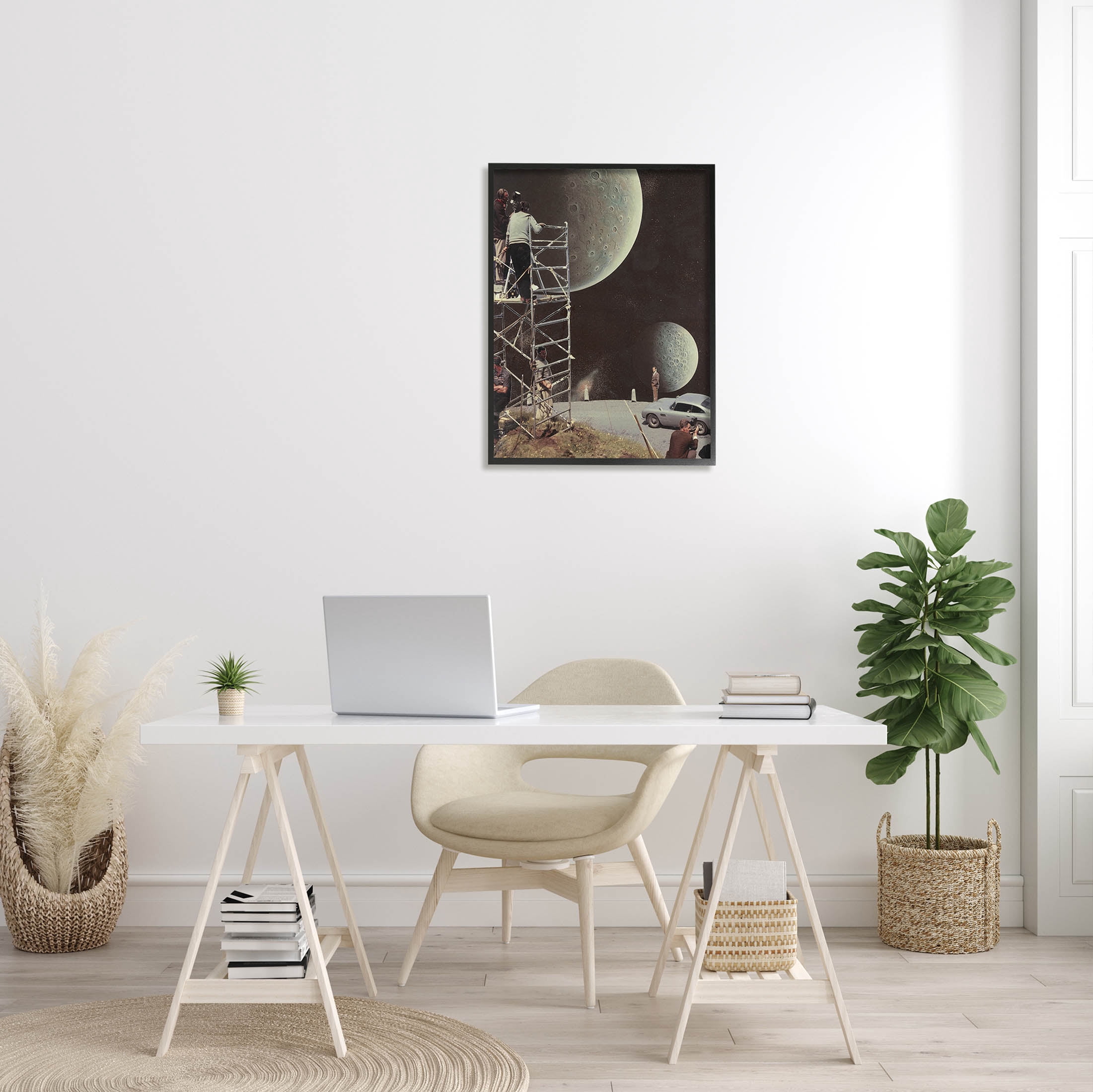 Stupell Industries Two Moons Vintage Film Set Galaxy Graphic Art Black Framed Art Print Wall Art, Design by Matheus Lopes Castro