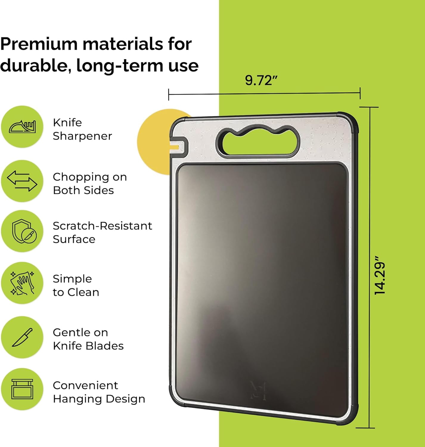 Titanium Cutting Board 14.3x9.7 | Double Sided Non-Slip | Built-In Knife Sharpener