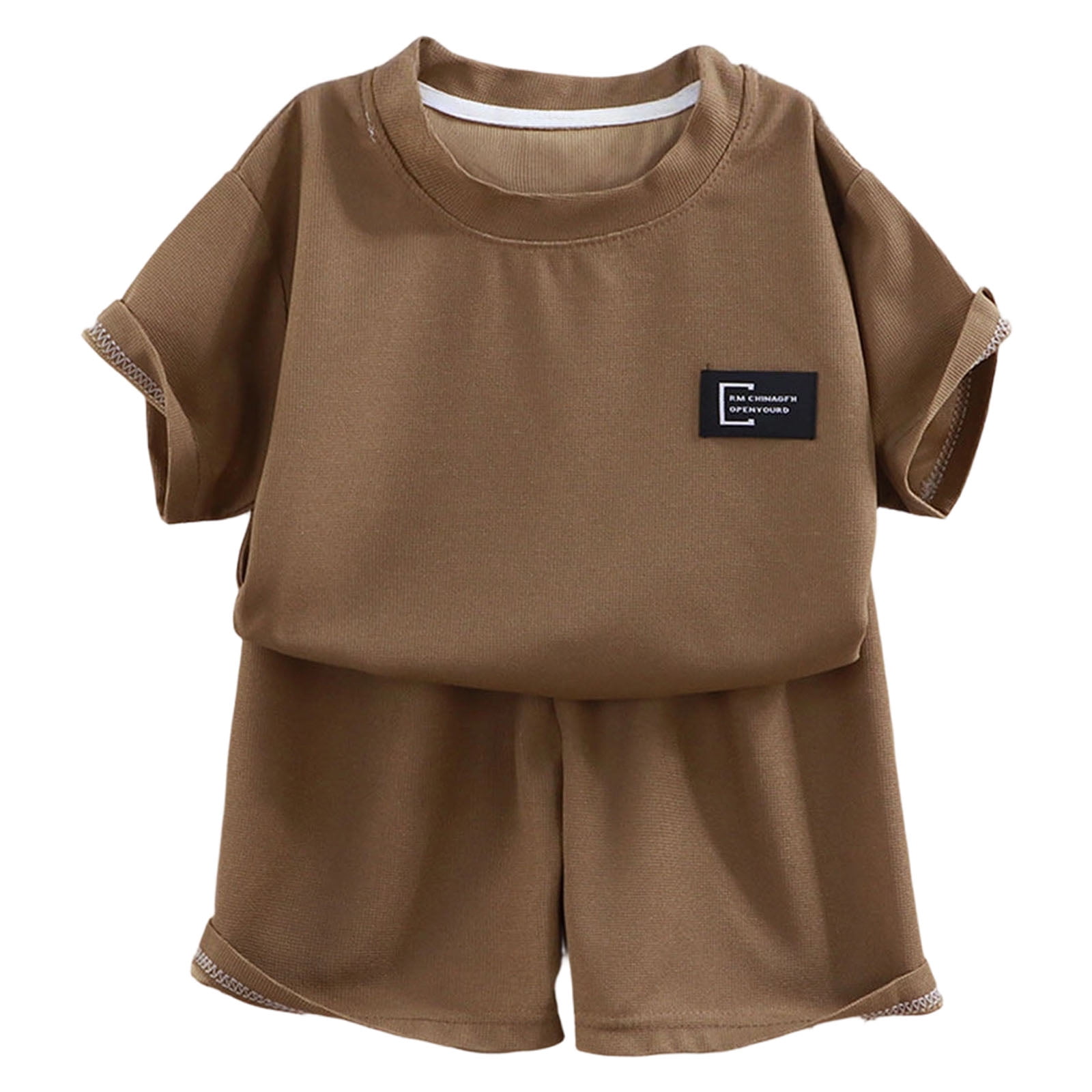 Quealent Toddler Kids Boys Soft Comfy 2 Pieces Set Short Sleeve Shirts and Shorts Sets Boy Summer Clothes 4-12 Years (Khaki 11-12 Years)