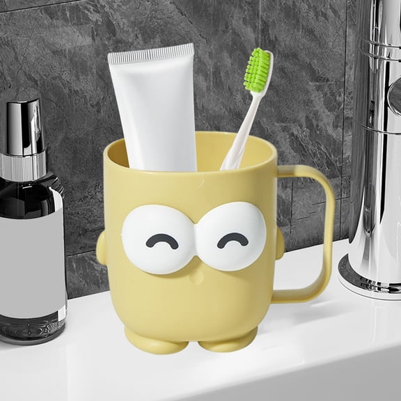 Oggfader Plastic Mouthwash Cup for Bathroom, Non-Slip Ergonomic Handle, Anti-Tip Wide Base, Portable Compact Rinse Cup for Travel or Home, BPA-Free Durable Tumbler, Yellow