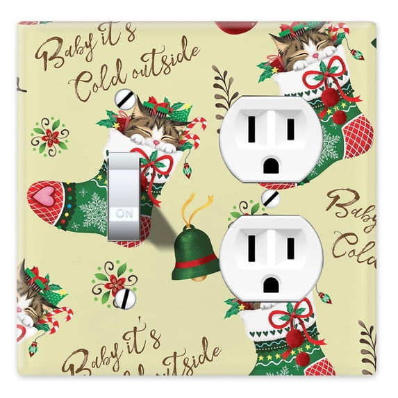 WIRESTER Double 1-Gang Toggle Light and 1-Gang Duplex Outlet Switch Plate/Wall Plate Cover, Stocking Christmas Bells