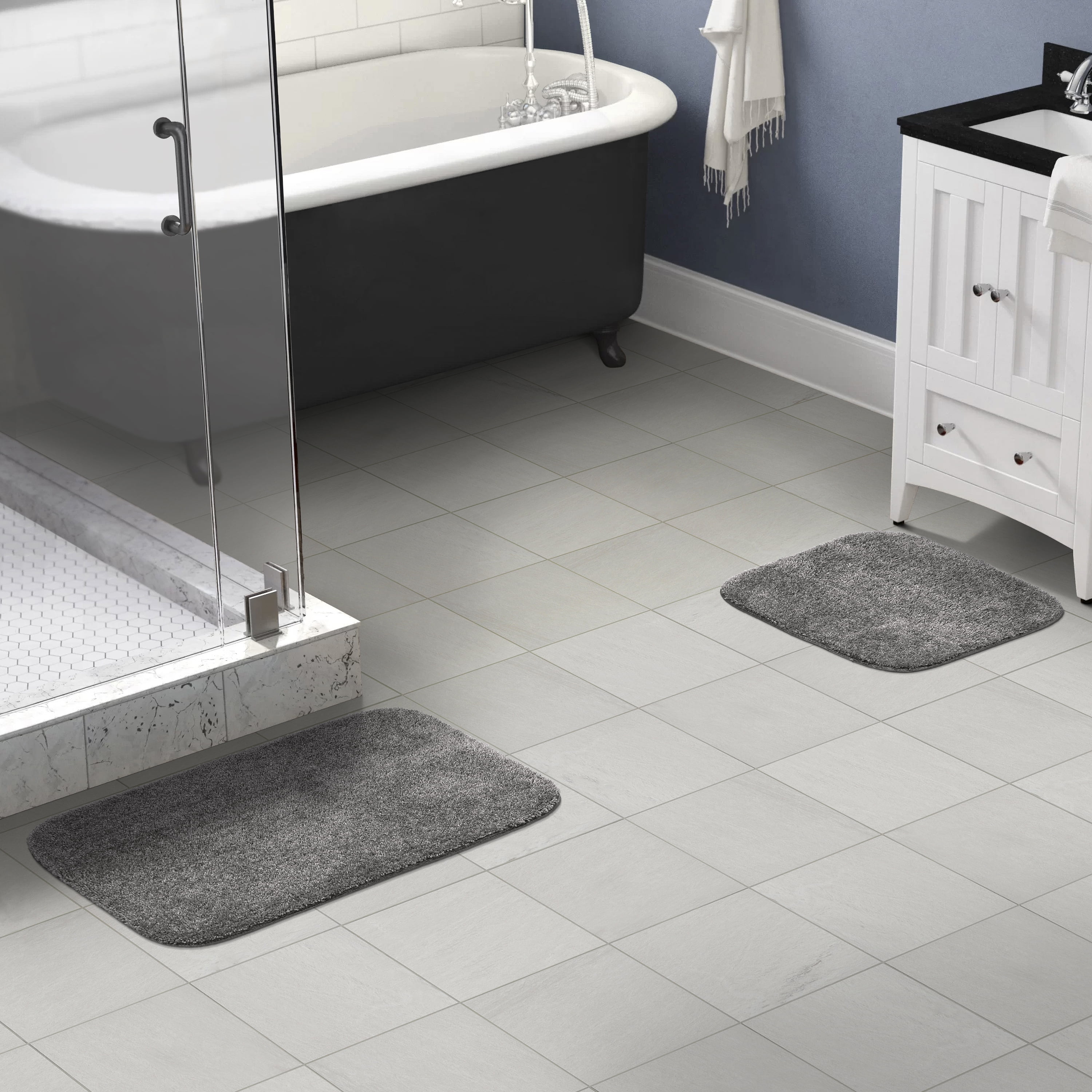 Garland Rug Traditional Washable Bath Rug Set, 2 Piece Set (17"x24" Bath Rug, & 21"x34" Bath Rug) Medium Gray