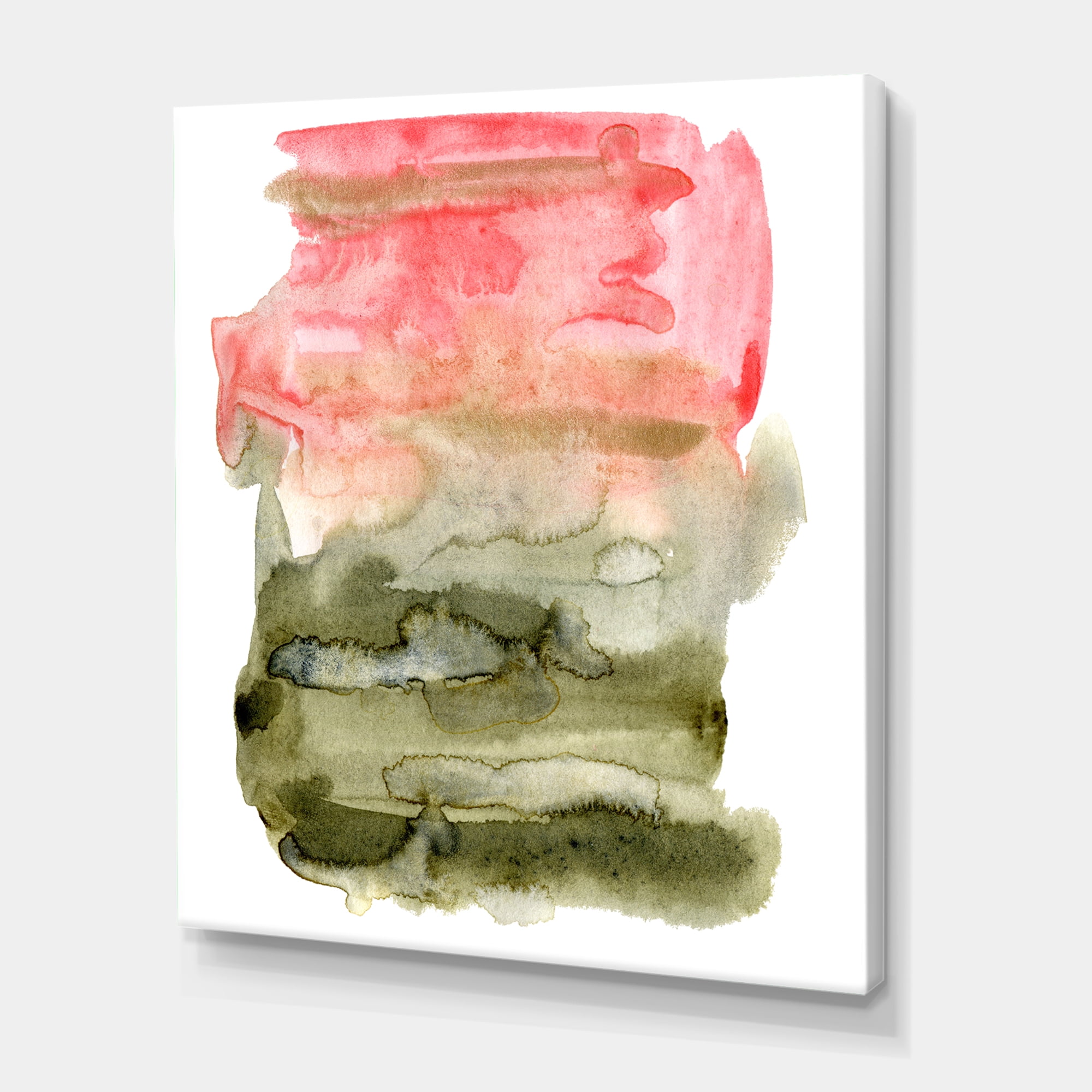 Designart ' Red Pink and Green Abstract Clouds ' Modern Canvas Wall Art Print