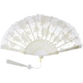 thumbnail image 7 of GIXUSIL Lace Hand Fan Folding Wedding Fans Single Layer Foldable Fan with Tassel Plastic Spanish Handheld Foldable Rave Fan for Women Girls Halloween Dress up Costume Dancing Party Decoration,White, 7 of 7