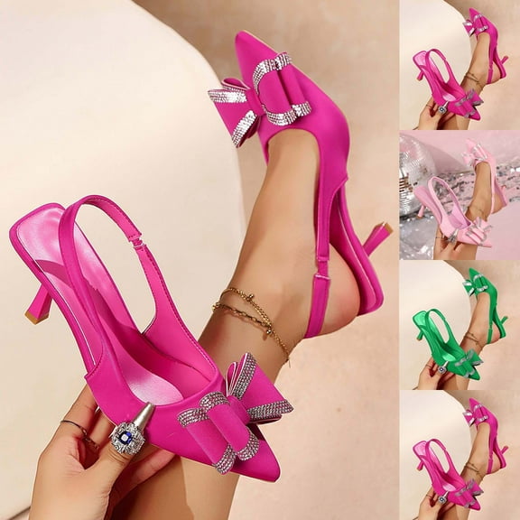 Miluxas Sandals for Women High Heels Pointed Toe Rhinestone Shallow Mouth Suede Stiletto office Wedding Dress Shoes Pink 9.5(43)