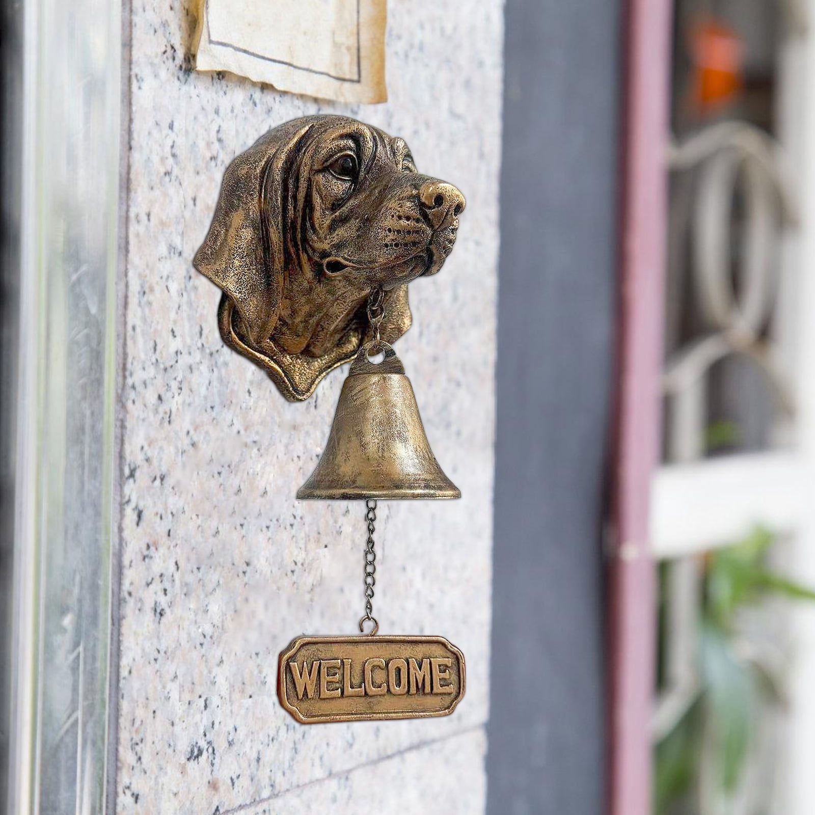 Vintage Bronze Dog Head Shape Resins Welcome Doorbell Outdoor Wall Decoration For Dog Lover Home Entrance Decors