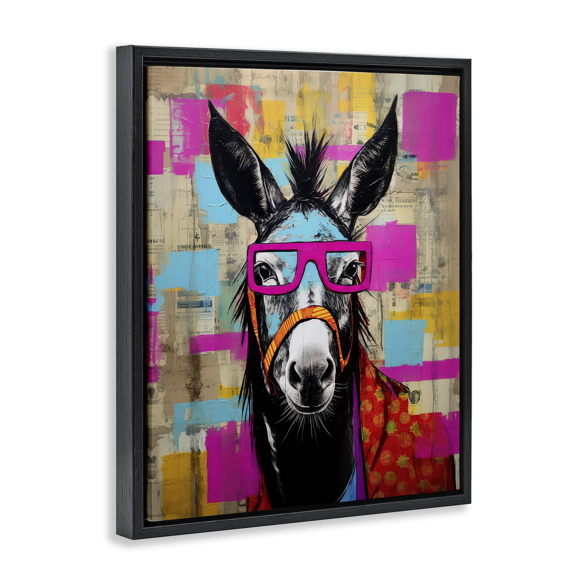 Stupell Industries Quirky Spectacle Donkey Animals Painting Black Floater Framed Canvas Art Print Wall Art, 25 x 31