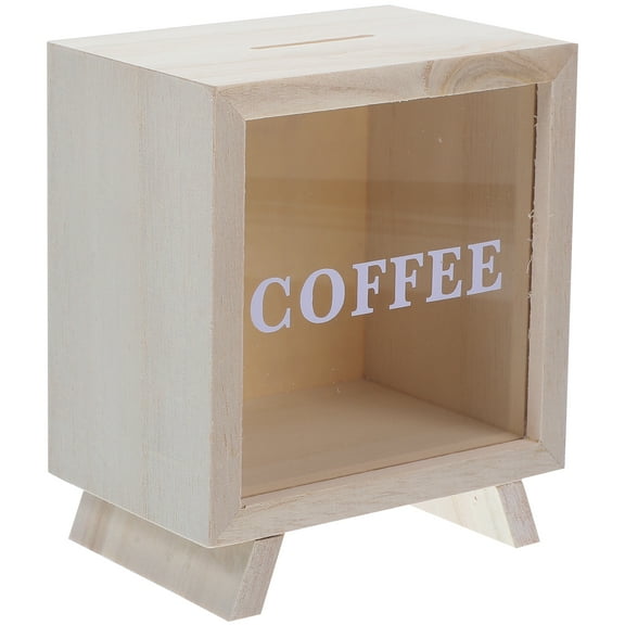 SOPOTUTU Durable Wood Bank with Transparent Panel Money Saving Box