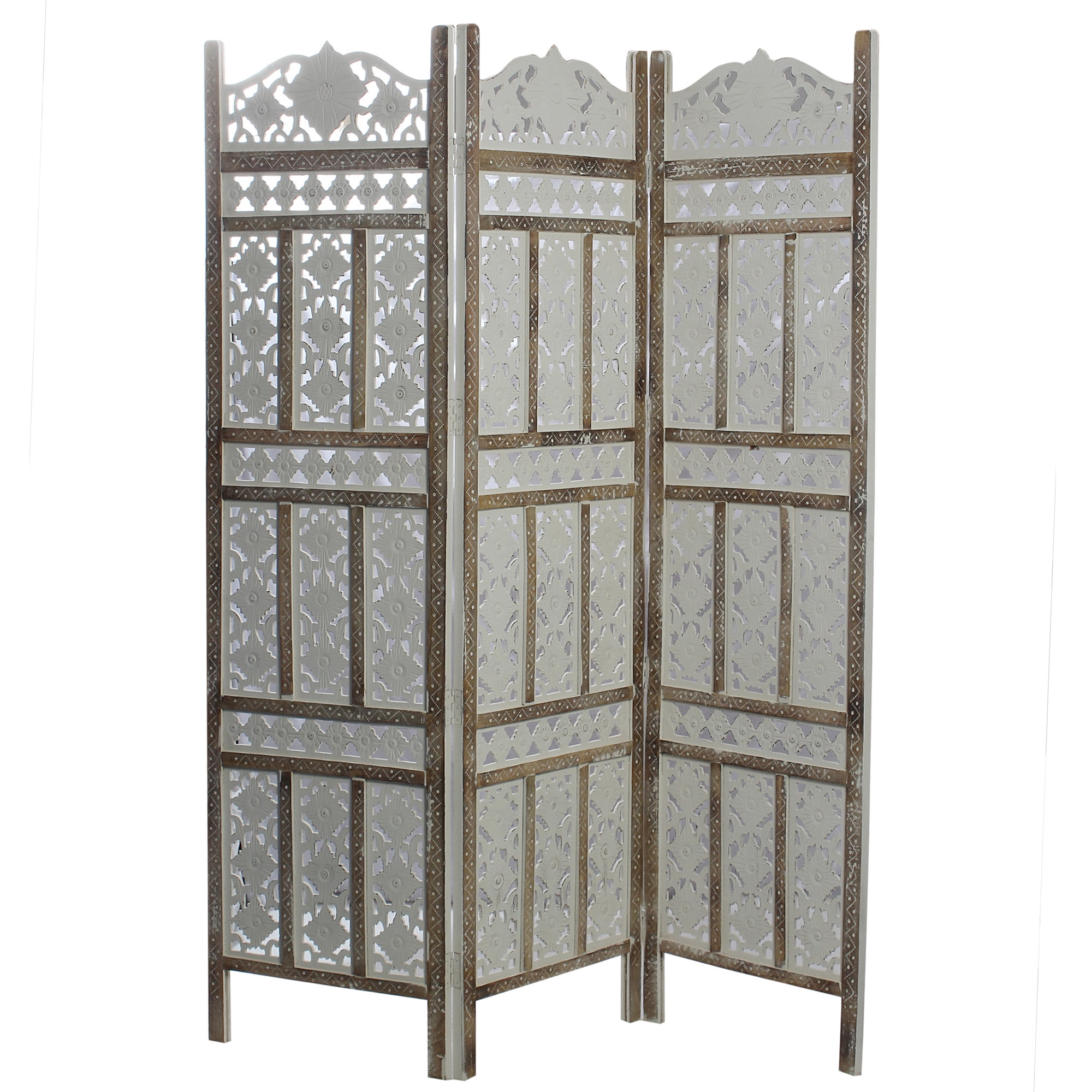 3 Panel Traditional Room Divider , White Wash