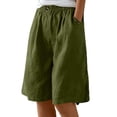 thumbnail image 5 of JJHGVB Womens Linen Shorts Long Shorts for Women High Waisted Wide Leg Dress Shorts for Women Linen Bermuda Shorts for Women Wide Leg Shorts for Women Flowy Shorts Women Linen Shorts Green L, 5 of 8