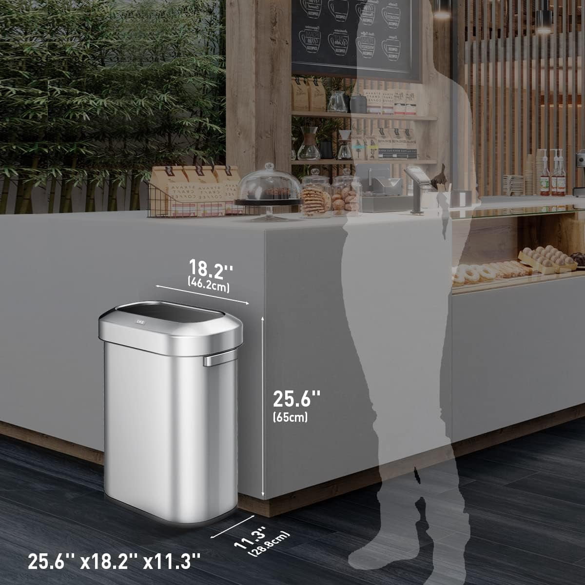 EKO Urban Slim 15.8 Gallon Commercial Trash Can, Brushed Stainless Steel Open Top Garbage Can