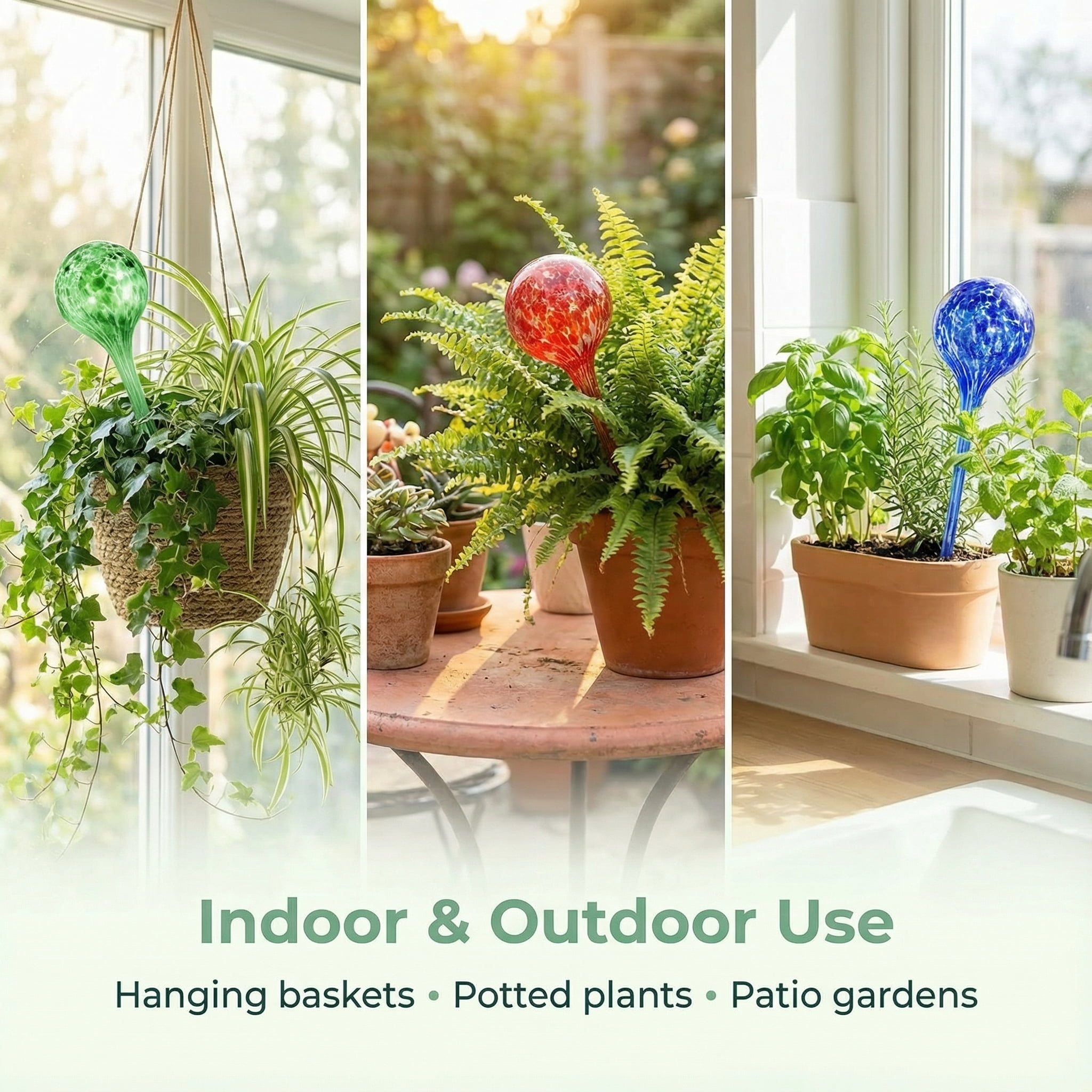 6-Pack  Handmade Plant Watering Globes - Self Watering Bulbs for Indoor & Outdoor Plants - Hand-Blown & Colorful Water Globes - Aqua Globes for Plants - Glass - Measures 6" L x 2.5" D - 3.5 oz