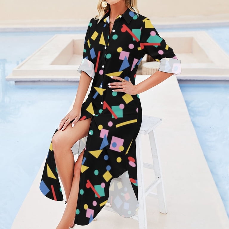 Retro 80s Pop Art Chiffon Dress Geometric Shapes Cute Dresses Street  Fashion Casual Dress Female Sexy Print Clothing Big Size - Walmart.com