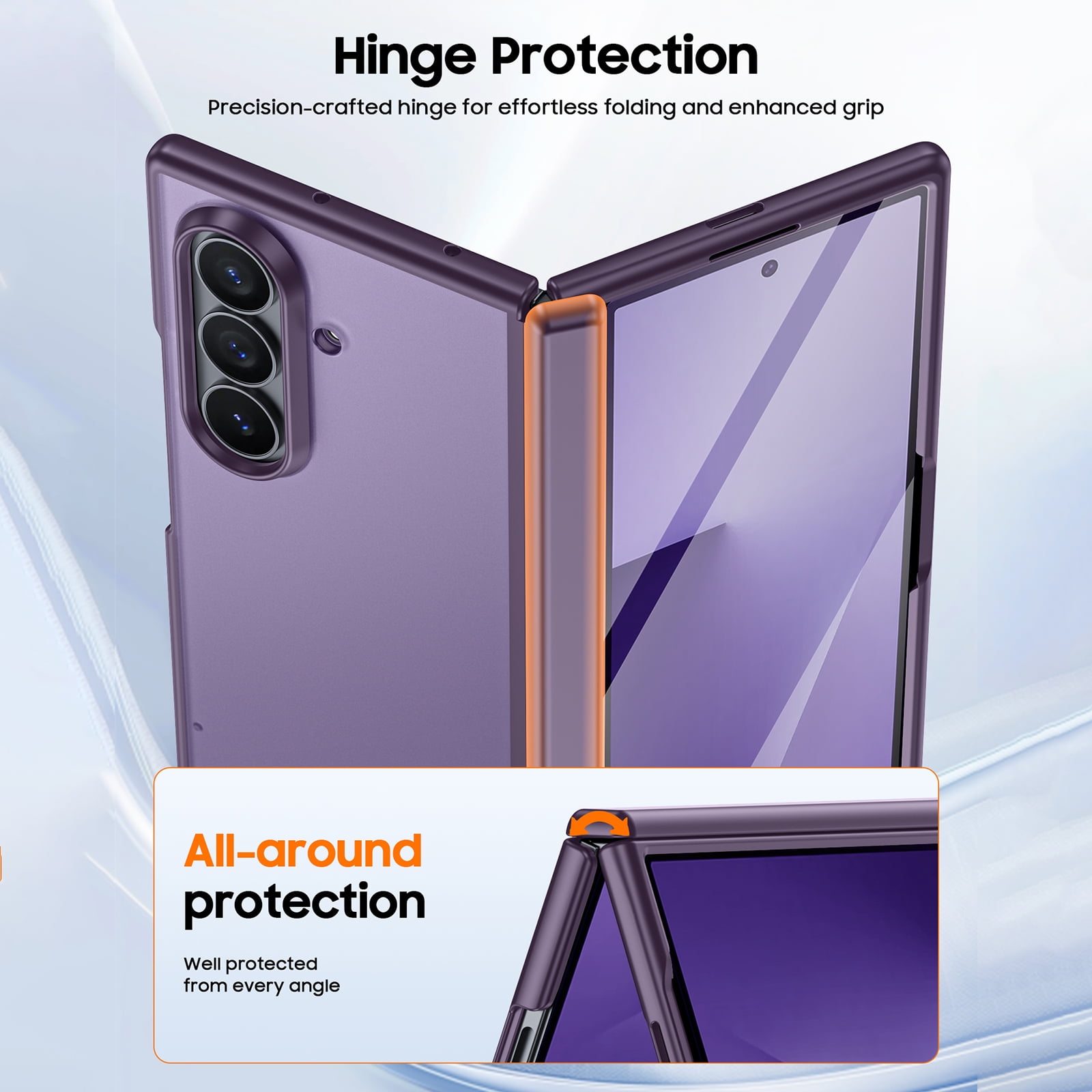 Vizvera for Samsung Galaxy Z Fold 7 Case with Hinge Protection,Screen Protector,Ultra-Thin Skin Feel Translucent Frosted,Wireless Charging,Shockproof Cover-Purple