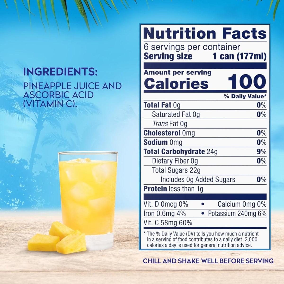 Dole All Natural 100% Pineapple Juice Can, 6 fl oz (6 Count)