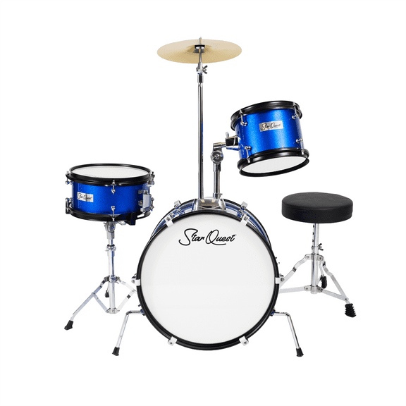 StarQuest Junior 3-Piece Drum Set – Premium Metallic Blue Finish with Bass, Snare, Tom and Crash Cymbal – Perfect for Junior Drummers and Beginners