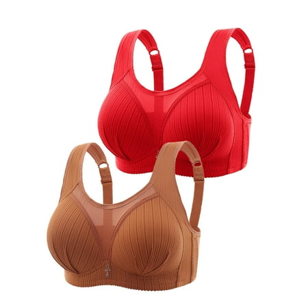 Crunowin Women s Plus Size Bra 2 Pack  Breathable Lingerie Behind Buckle Wire Free Comfort Solid Color Everyday Underwear Red XXXL