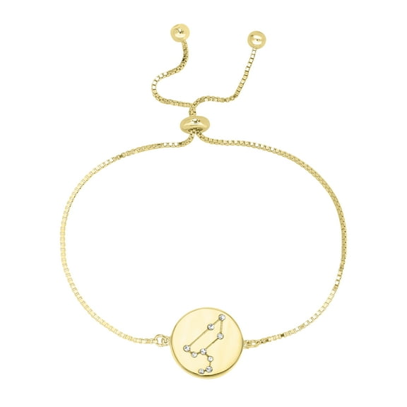 Gemistry Constellation Bracelet Gold Plated Leo Zodic Sign 9 inch Crystal Quartz Bolo Adjustable Dainty Bracelet in Brass