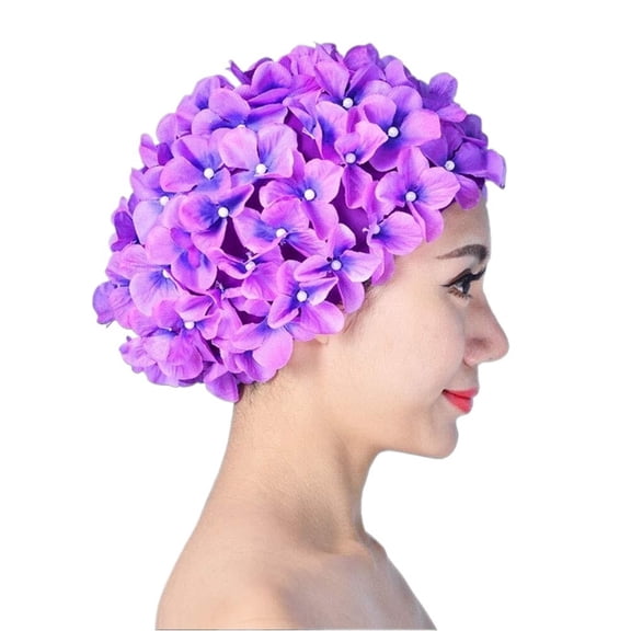 Women Swimming Cap, Retro Breathable Swim Caps with Flowers - Petal Bathing Cap