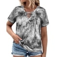 thumbnail image 2 of Women Summer Casual Tops, Plus Size V Neck Tie Dye T Shirts with Lace Up Front Design, 2 of 7