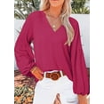 thumbnail image 2 of Women's Casual Boho Floral Print V Neck Long Sleeve Loose Shirt Shirt Tops, 2 of 9