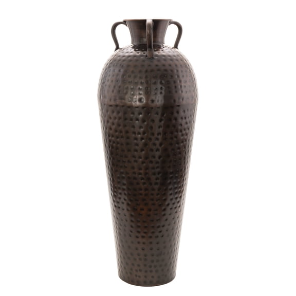 DecMode 32" Tall Floor Mediterranean Style Brown Metal Vase with Hammered Details and Handles