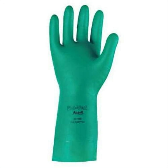 Ansell AlphaTec Solvex 37-155 Unflocked Nitrile Chemical-Resistant Work Gloves, 15mil, Green XL (12 Pairs)