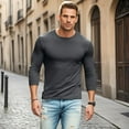 thumbnail image 2 of MIXUE Summer Shirts For Men Solid Color Soft Round Neck Long Sleeve Slim Fit Casual Basic Tops Pullover Tee Shirts Sportwear,Gray,XL, 2 of 4