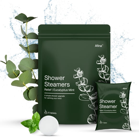 Vaporizadores de ducha Afina | Alivio | Menta de eucalipto | Aromaterapia natural para aliviar el estrés y relajarse | Regalos de spa para mujeres y hombres (6 unidades)