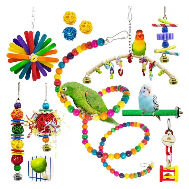 Juego De Juguetes Para Columpios Para Loros, Juguete Para Masticar Con Columpio Natural Para Pájaros, 15 Piezas, Resistencia A Las Mordeduras Coloridas Para Pájaros, Tortolitos,