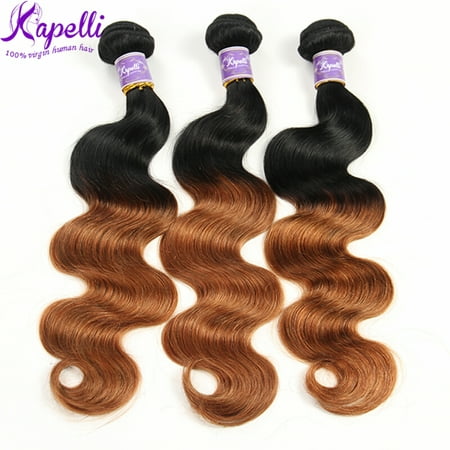 Kapelli Ombre Brazilian Hair Body Wave Bundles 3pcs Virgin Hair Human Hair Weave T1B/30, 14