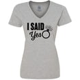 thumbnail image 3 of Inktastic I Said Yes with Engagement Ring Women's V-Neck T-Shirt, 3 of 5