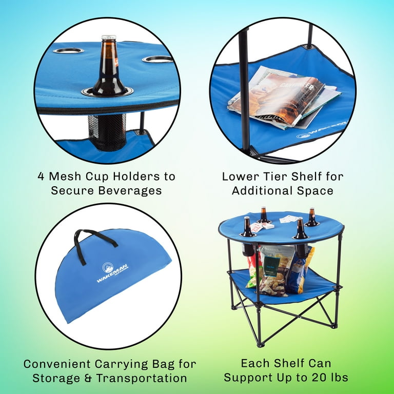 2 Tier Folding Camp Table with 4 Cupholders and Carrying Bag by Wakeman Outdoors Walmart