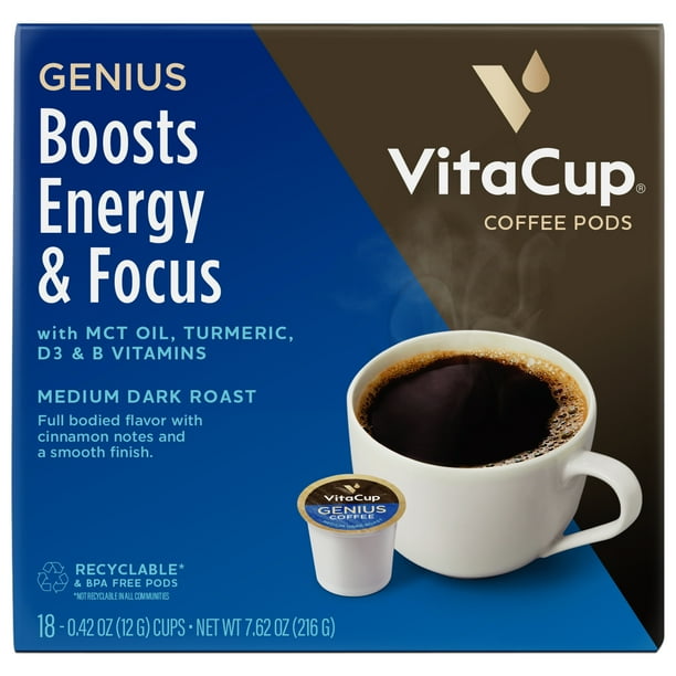 VitaCup Genius Coffee Pods 18 CT Keto Energy & Focus with MCT, Turmeric