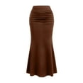 thumbnail image 4 of LWavelet Ruched Mermaid Midi Skirt Women Daily Casual Flowy Slim-Fit Versatile Bottoms Brown L, 4 of 4