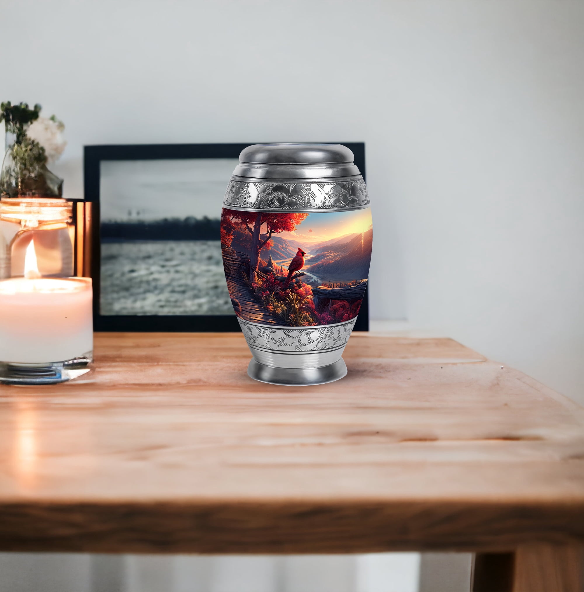 Cardinal Bird Mini Cremation Urns For Human Ashes, Cloud Keepsake Memorial Urns For Adult Male, Sunset Tiny For Human Ashes, Blue Urn For Adult, Memorial Urn For Funeral 3 Inch