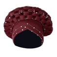 thumbnail image 3 of Pañuelo para la cabeza con diamantes de imitación, turbante africano, gorro, hiyab, gorro para mujer Color rojo oscuro, 3 of 9