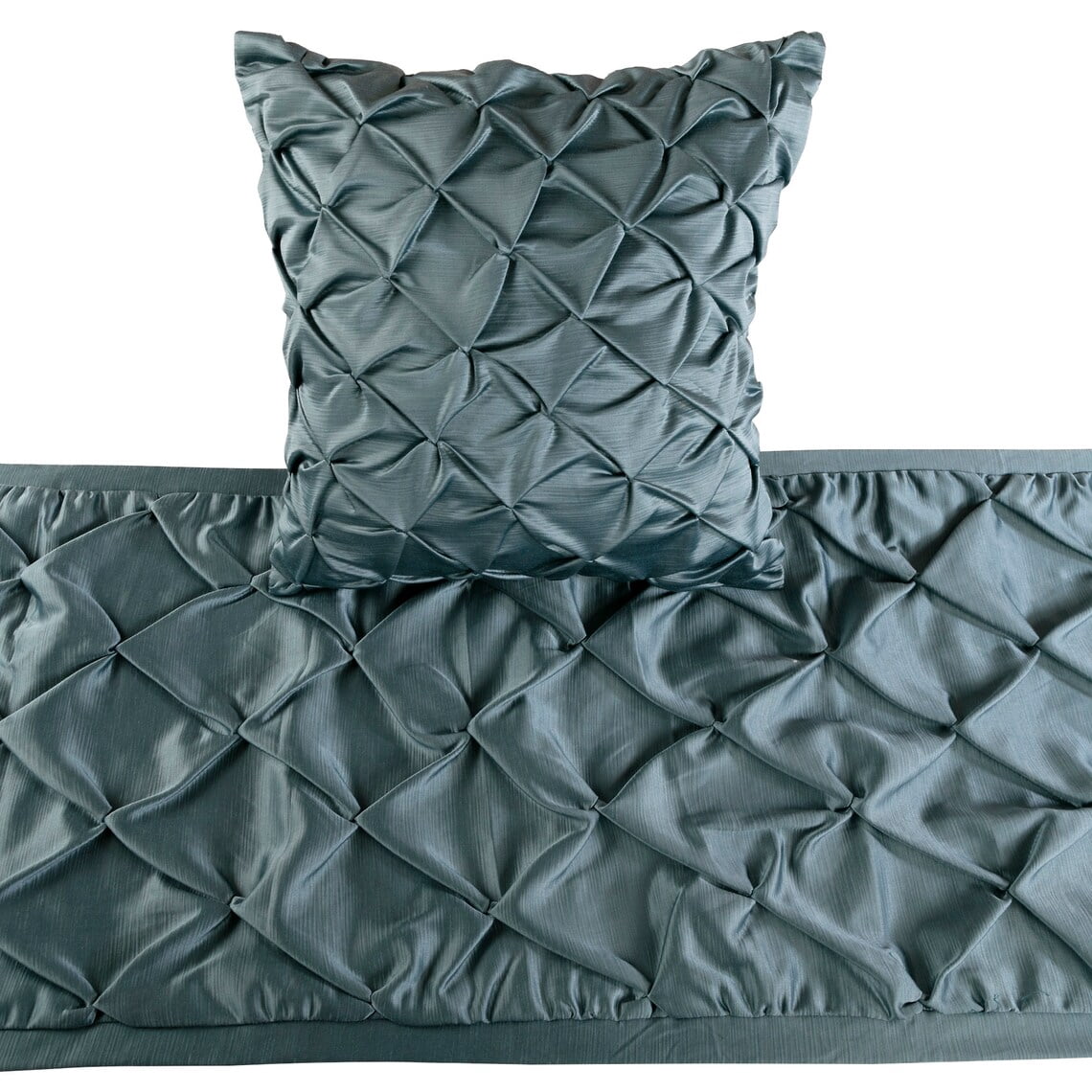 Decorative Blue King 90 x 18 inch Bed Runner with pillow cover set, Satin Pintucks Bed Scarf, Solid Color Modern - Satin Nights