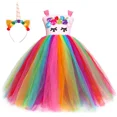 thumbnail image 2 of Vestido de tutú de unicornio arcoíris para niñas, vestido largo con flores para fiesta de cumpleaños de niñas, vestidos de princesa, disfraz de unicornio de Halloween para niñas, 2 of 5
