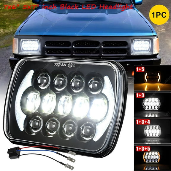 For Mazda B2200 B2600 B2000 RX-7 GLC 7x6" 5x7" inch Black LED Headlight Halo DOT