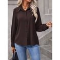 thumbnail image 3 of Womens Chocolate Brown Long Sleeve Casual Button Down Shirt, 3 of 6