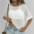 thumbnail image 4 of Oplxuo Womens Summer Scoop Neck Short Sleeve Sweater Casual Crochet Hollow Out Knit Tops Pullover Shirts Beach Coverup, 4 of 4