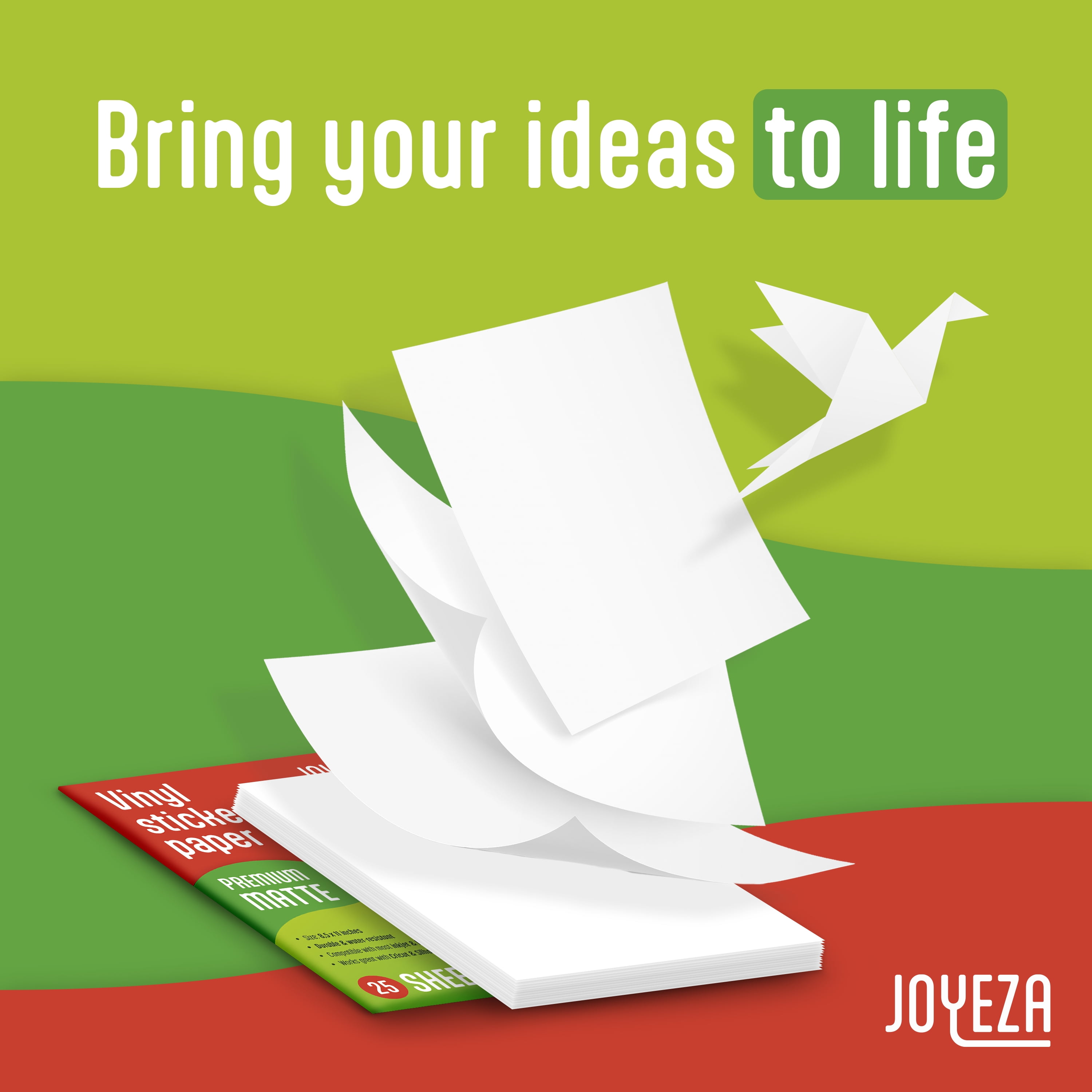 JOYEZA Printable Vinyl Sticker White Paper for Inkjet Printer Adhesive Paper  8.5 x 11 in 25 Sheets 