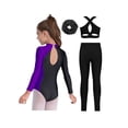 thumbnail image 4 of TSSOE Gymnastics Leotard for Girls Long Sleeve Rhinestone Bodysuit Tumbling Unitard with Crop Top and Leggings Purple 16, 4 of 5