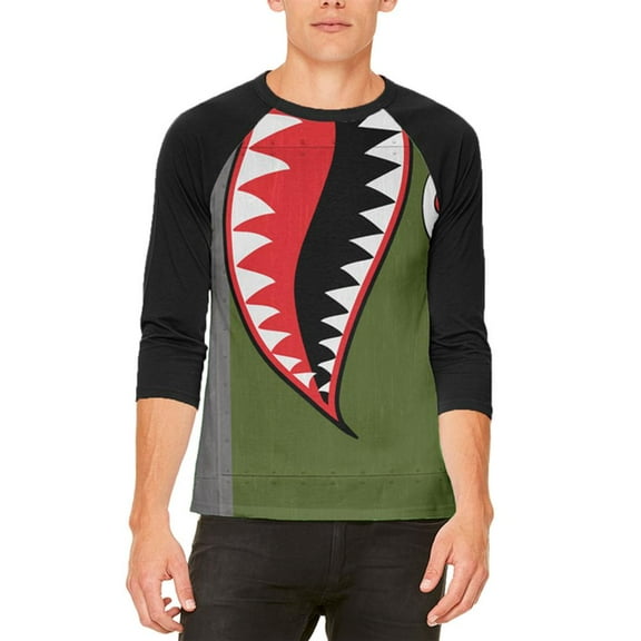 halloween wwii flying tiger fighter shark nose art mens raglan t shirt